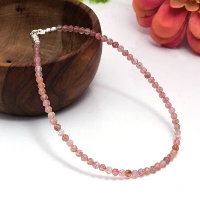 Delicadas pulseras hechas a mano con cuentas redondas facetadas de cuarzo fresa de 6-8"" Foto 1 de 4