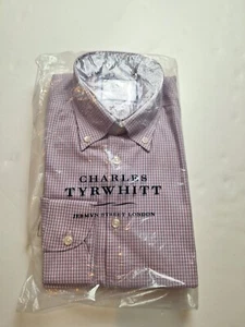 Charles Tyrwhitt Shirt Red Check 15" - 33" Extra Slim Fit Non Iron - Picture 1 of 3