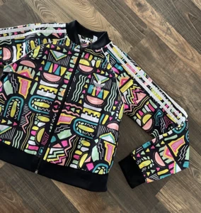 Adidas Girl's Full Zip Track Jacket, Multicolored Size M  Geometric Print - Picture 1 of 8