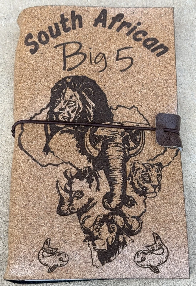 South African Big 5 Cork Canvas Journal Made In Cape Town 7.75" x 4.5" - New! - Image 1 of 4