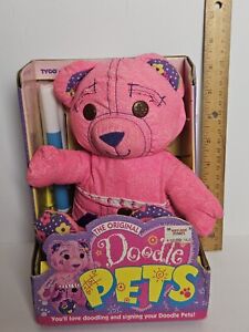 Doodle Pets Bear Vintage 1995 Tyco Stuffed Animals Plush Pink 11" 90s Toy EUC