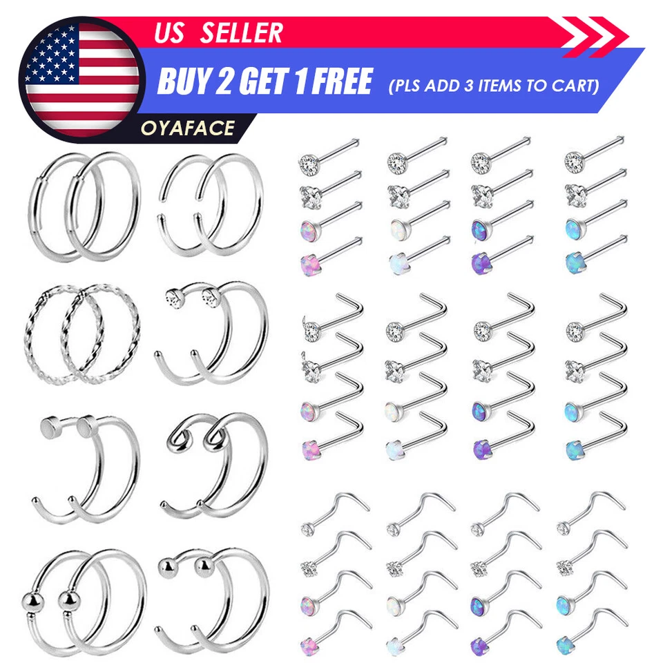 Kit de pernos de anillo de nariz 32-64 piezas tornillo de acero quirúrgico L pernos de hueso perforación corporal 20G Foto 1 de 4