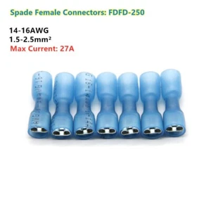 100Pcs 16-14Gauge Heat Shrink Blue Wire Connectors Crimp Spade Female Terminals - Picture 1 of 7