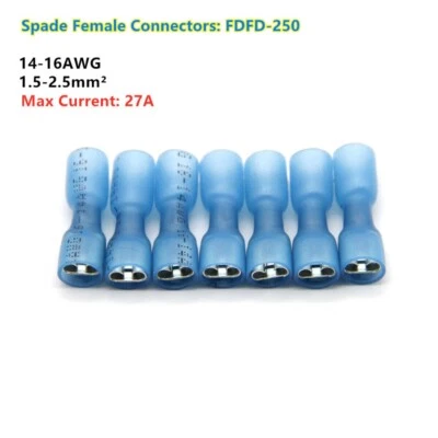 100Pcs 16-14Gauge Heat Shrink Blue Wire Connectors Crimp Spade Female Terminals - Image 1 of 4