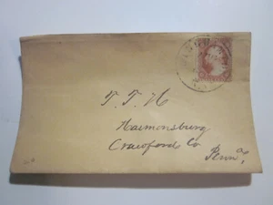 US POSTAL HISTORY COVER Scott 26 BINGHAMTON NY(CANCEL) TO HARMONSBURG PA AUG 2 - Picture 1 of 2