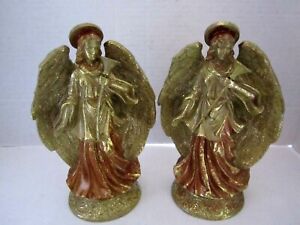 2 anges de Noël en cuivre or pour la Nativité 7 1/2" NEUF bazar international. 