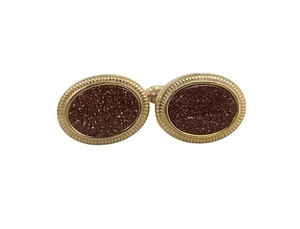 Anson Vintage Gold Tone Goldstone/Sunstone Glittering Cufflinks - Picture 1 of 4