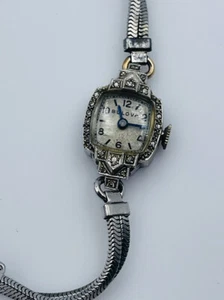 Bulova Antique Solid 14k White Gold Diamond Art Deco Diamond Ladies Watch - Picture 1 of 5
