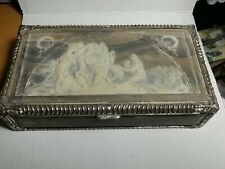 Coralay Classics Silver Jewelry Box-hinged lid-Cameo Marble image-Zeus/Greek