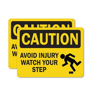 (2 Pack) Avoid Injury Watch Your Step with Graphic OSHA Caution Sign Decal Metal - Picture 1 of 21