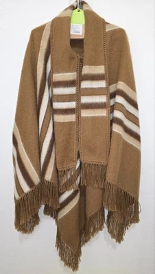 ALPACA Brown Handmade PONCHO Colored Stripes Incorporated Scarf Peru One size - Image 1 of 4