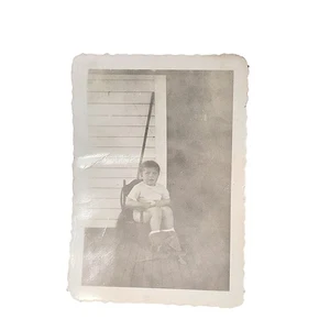 Vtg Baby Child Posing on Potty Monochrome Photography Found Snapshot B&W - Picture 1 of 4