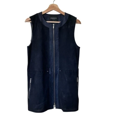 Jaqueta colete lafayette 148 new york M couro zíper completo sem mangas azul marinho preppy - Imagem 1 de 4