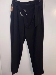 One 5 One Women Career Pants Casual Stretch Belted Straight Large Black NWT - Picture 1 of 5