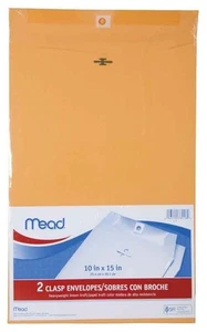 Mead Clasp Envelope 10"x15" Brown Kraft Paper 2/Pk School Office Home Mail Ship - Picture 1 of 2