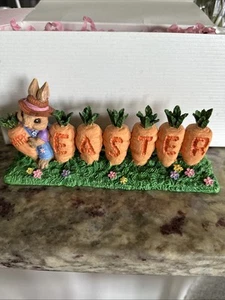 Vintage 1997 Easter Figurine Bunny Rabbit Carrot Farmer 7” Hermitage Pottery - Picture 1 of 9