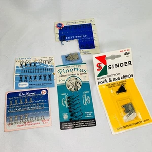 5pc Vtg Sewing Notions Lot Hook Eye Loops Singer Clinton De Long Pinettes Boye - Picture 1 of 9