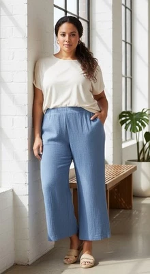 Kaktus Women's Plus Size 1X Wash Pull On Pants Color Chambray - Image 1 of 2