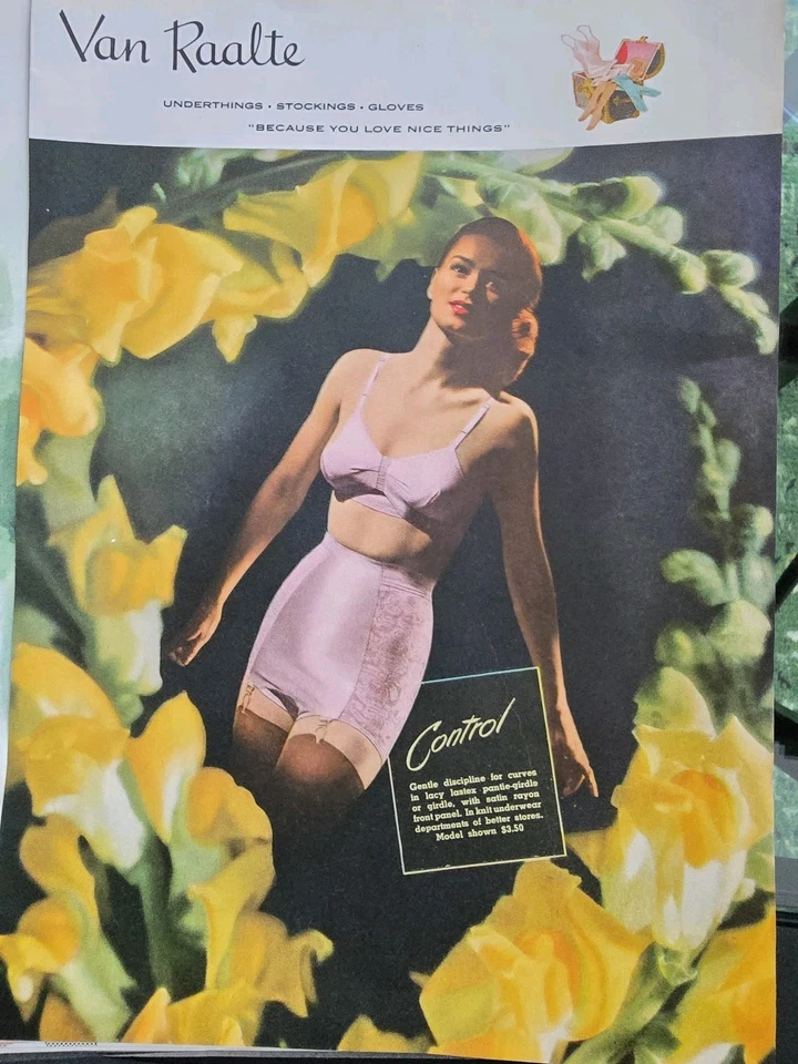 1946 Womens Pink Van Raalte pantie girdle bra color vintage fashion ad Foto 1 de 1