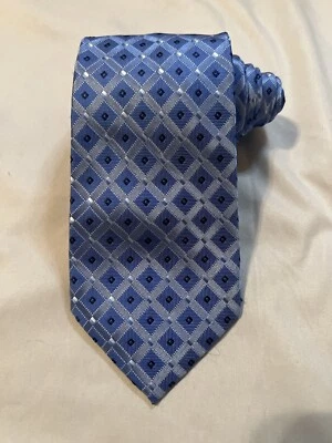 Jones New York 蓝色/海军蓝/银色格子与支票涤纶领带 59"x3.25" — 第 1/4 张图片