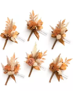 Ling's Moment Terrakotta rostbraun Hochzeit Blumen 6er Set Boutonnieres Bräutigam - Bild 1 von 9