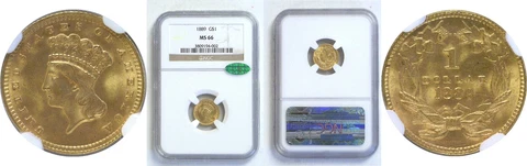 1889 $1 Gold Coin NGC MS-66 CAC Cover