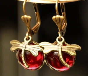 Libelle Ohrringe Cabochon bronzefarben leuchtendes Geschenkidee Frauen Freundin - Bild 1 von 7