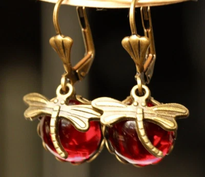 Libelle Ohrringe Cabochon bronzefarben leuchtendes Geschenkidee Frauen Freundin - Bild 1 von 4