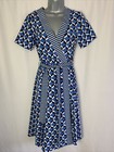 DOROTHY PERKINS Wrap Women's Dress Size UK8 V Neck Geometric Tie belt 70's e1528