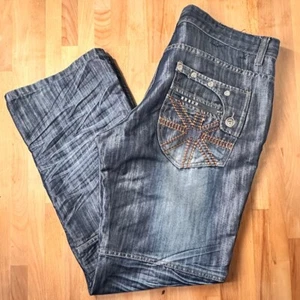 F.U.S.A.I Dark Wash Creased Zipper Back Pocket Denim Jeans Men's Size 36X31 - Picture 1 of 9