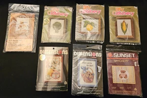 7 Jiffy Stichery Dimensions & Others Crewel Embroidery Kits Corn Lemon Artichoke - Picture 1 of 18