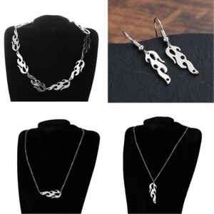 Accessories Hip Hop Hook Earrings Wave Sun Choker Bracelet Fire Flame Necklace - Picture 1 of 12