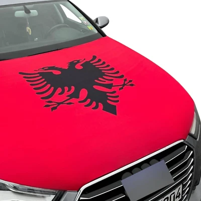 MARKENLOS Albanische Auto Motorhaubenflagge | 100x150 cm | Wetterfest | Autodeko