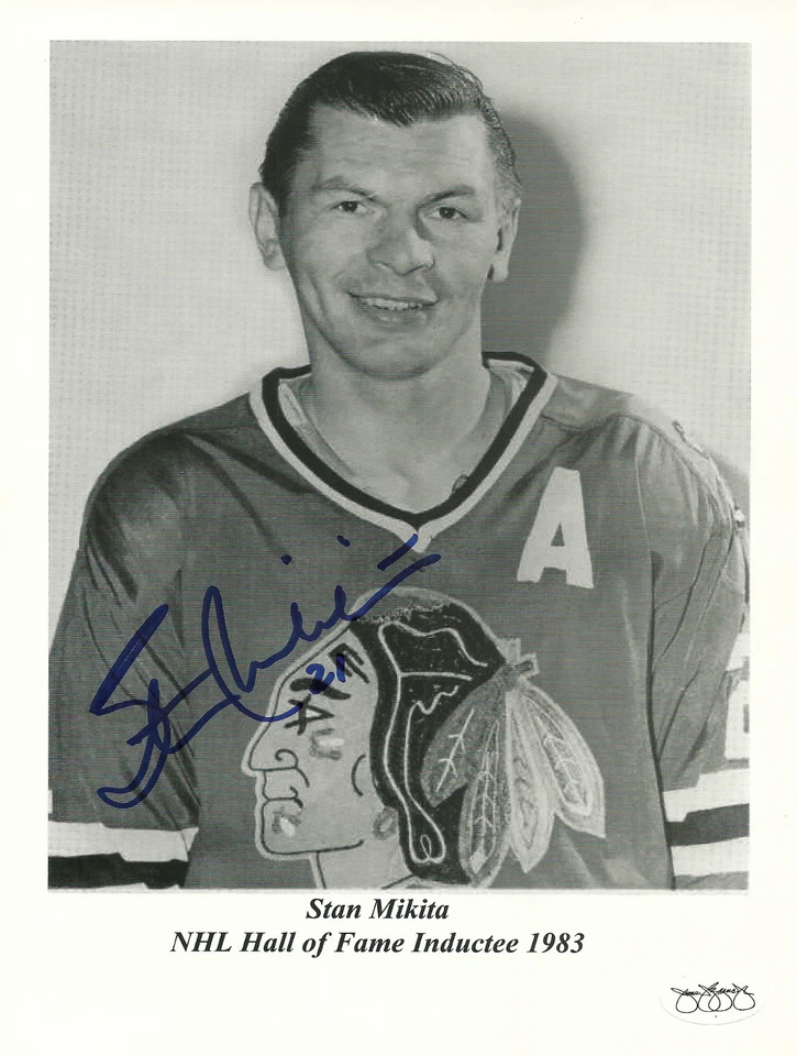 Foto promocional firmada a mano por Stan Mikita JSA SOA Chicago Blackhawks autógrafo hockey Foto 1 de 1