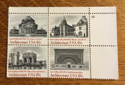 Block 4 different 18 cent American Architecture US stamps #1928-1931 & Low ship - Image 1 of 3
