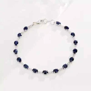 12Ct Natural Blue Sapphire Diamond Tennis Bracelet 14K Real White Gold 7 Inches - Picture 1 of 8