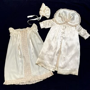 Antique Edwardian Baptism Christening Dress Coat Bonnet Set Early 1900s Vintage - Picture 1 of 18