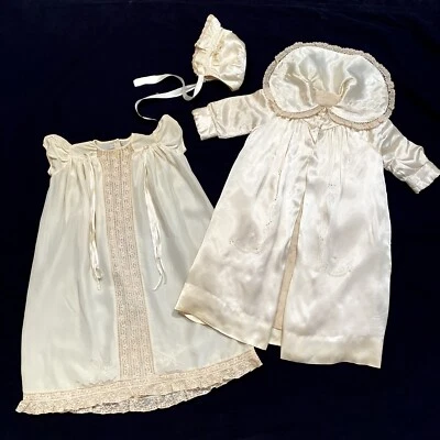 Antique Edwardian Baptism Christening Dress Coat Bonnet Set Early 1900s Vintage - Image 1 of 4