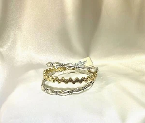 Lucky Brand Antique Silver Tone & Gold Hammered Triple Bangle Bracelet Set 8" - Picture 1 of 3
