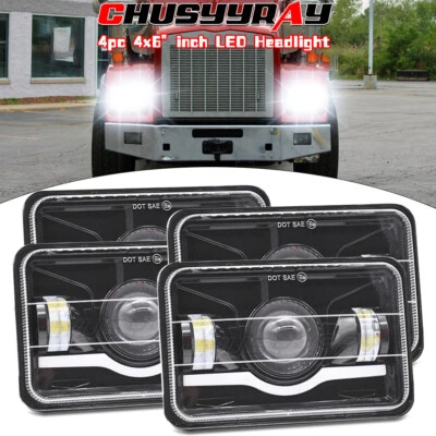 4pc 4x6" Led Headlight For Kenworth KW W900 W900B W900L Classic 120/132 Truck - Image 1 of 4