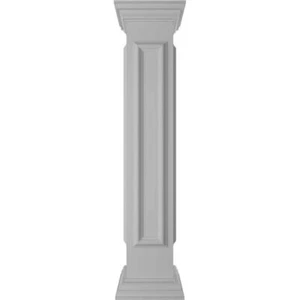 Ekena Millwork Box Newel Post 48"x8" W/Panel + Peaked Capital + Base Trim White - Picture 1 of 8