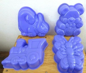 Set of 4 Vtg. JELLO Molds Large Purple Plastic Train, Bear, Butterfly, Dino NWT - Picture 1 of 2