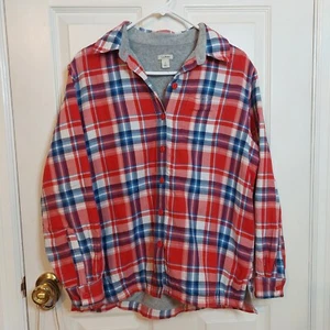 L.L. Bean Red Blue Plaid Fleece Lined Flannel Shacket Gorpcore Outdoor Sz PS - Picture 1 of 11