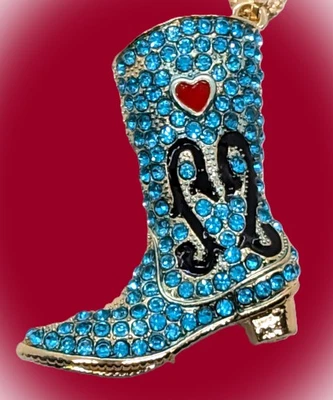 Brillante!   Bota de Vaquera Azul Cristal Betsey Johnson Texas Country Corazón de Vaquero Foto 1 de 4