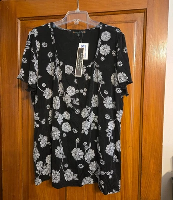 2 X Suzie в городе верхний женщин черный белый цветочный ~ сделано в США - Изображение 1 из 3