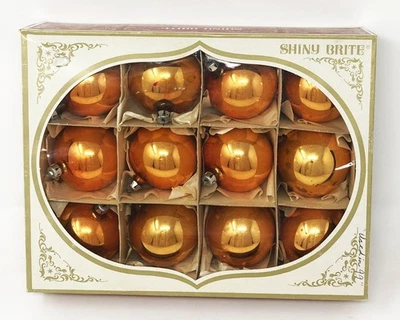 Vtg Shiny Brite Orange Gold Mercury Glass Ornaments In Box - Image 1 of 4