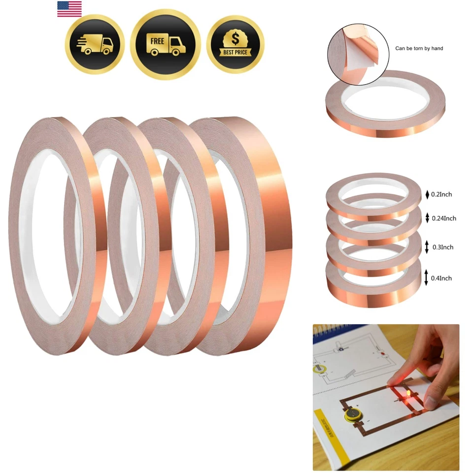 Copper Tape 4 Pack Conductive Adhesive Electrical Grounding Crafts DIY - Image 1 of 4