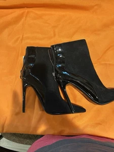 Damen-Booties schwarz Wildleder und Lackleder spitz zulaufend Größe 9 - Bild 1 von 5