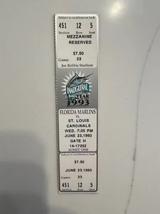 1 MLB FLORIDA MARLINS 1993 INAUGURAL SEASON VS CARDINALS BASEBALL TICKET STUBS - Picture 1 of 2