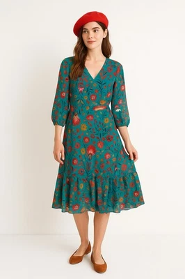 Vestido BODEN midi manga 3/4 floral cuello en V isabelle ultramarino carnaval 16R Foto 1 de 4